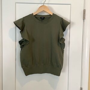 Express Olive Ruffle Sleeve Sweatshirt